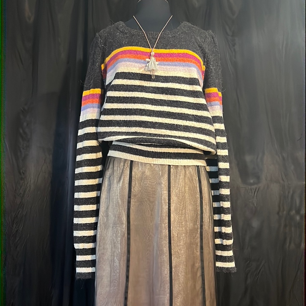 Free People Black and white and rainbow striped  sweater - Picture 1 of 5
